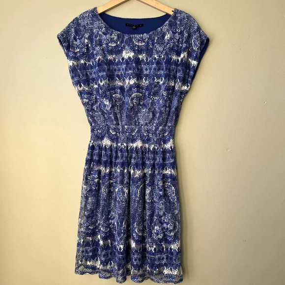 Tiana B. Womens Blue & White Short-Sleeve Patterned Dress Size 6 - Picture 1 of 3